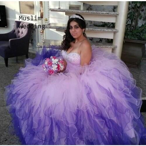 Robe De Bal Tiered Purple Quinceanera Dresses Beaded Ball Gown Prom Dress 2020 Sweetheart Lace Up Reception Party Dress Vintage