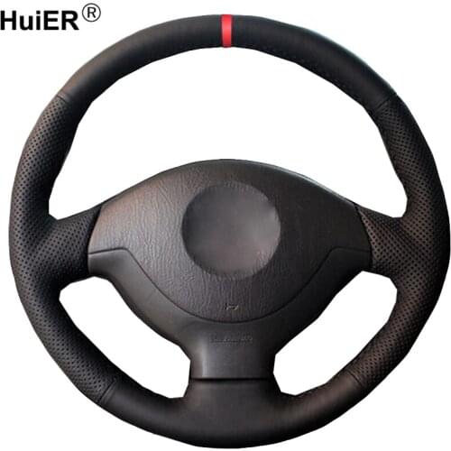 HuiER Hand Sewing Car Steering Wheel Cover Red Marker For Suzuki Jimny 2007 2008 2009 2010 2011 2012 Car Styling Car Protector