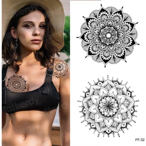 Fake tattoo rose Indian henna tattoo stickers Mehndi Totem flowers for wedding Mandala sketch flower body art face tatoo girls