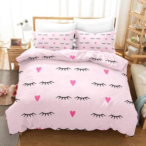 Pink Eyelash Bedding Set Fashion 3d Duvet Cover Sets Comforter Bed Linen Home Decor Twin Queen King Single Size Luxury Scenery