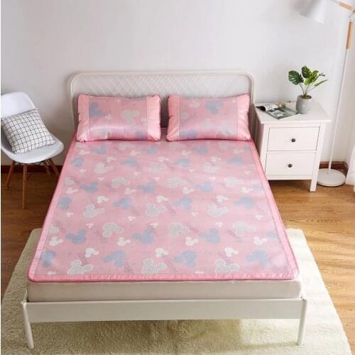 Disney Mickey Summer Sleeping Bed Mat Bed sheet Washable Bed Topper Sheet Ice Silk Pillowcases Boy Girl Mattress Protector Cover