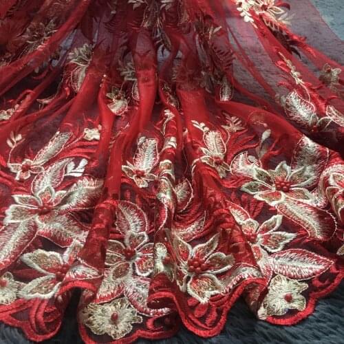 Lovely Latest African Lace Fabric 2021 Red Pink Yellow Embroidery Lace Fabric Bridal Wedding French Mesh Lace Fabric M2583