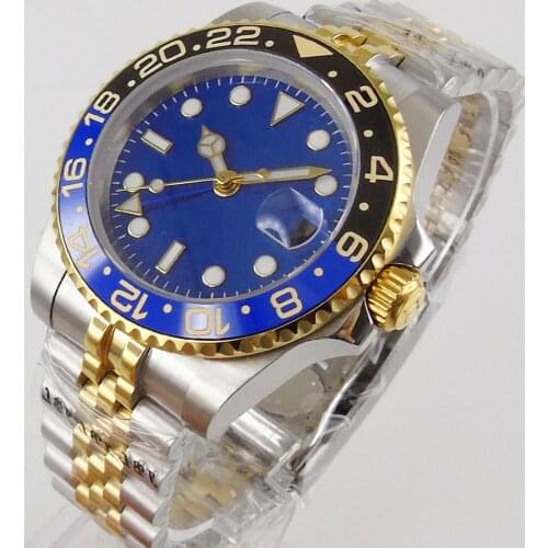 MIYOTA Movement Self Winding Men Watch Sapphire Glass Mnetal Band Ceramic Bezel Insert Blue Dial