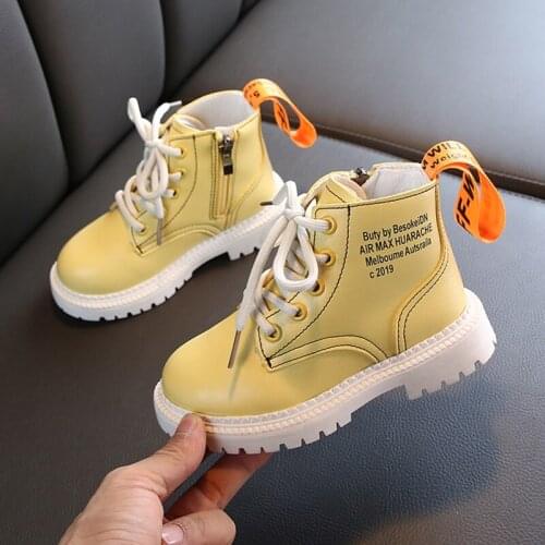 Fashion Kids Boots Martin PU Leather Waterproof Motorcycle Boots Winter Snow Boot Girls Princess Shoes Rubber Boots
