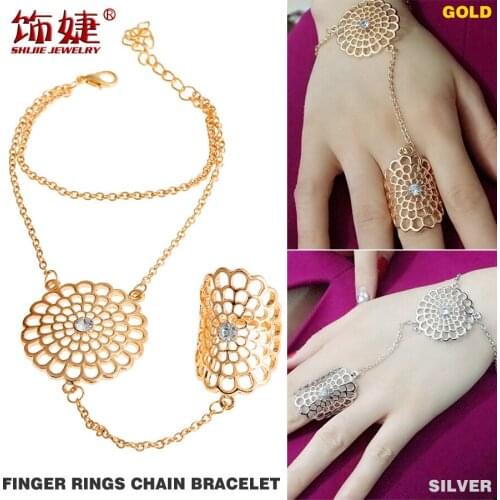 Fashion European and American style personality simple hollow flower dream catcher finger bracelet bracelet ring ring G12