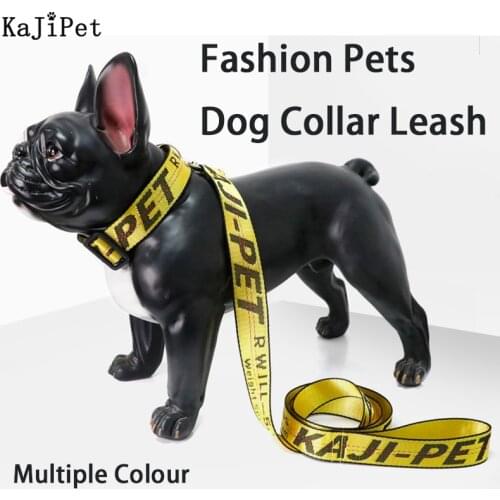 Fashion Dog Collar Leash Grande Durable Gold Chain Nylon Pets Dog Collar Leash Long Rope Lettered Collar Perro Collars For Dogs