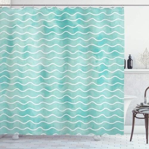 Nautical Shower Curtain Soft Pastel Colored Ocean Sea Waves Pattern Summer Vibes Inspired Graphic Bathroom Decor Set with Hooks