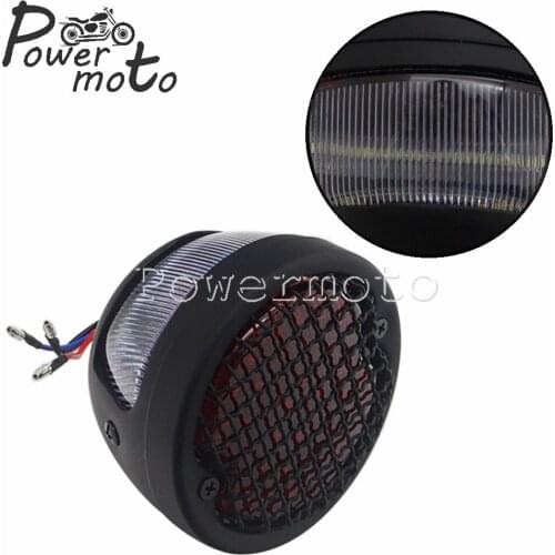 Motorcycle Black Grill Red Lens LED Tail Light High Power Retro Brake Tail Light For Harley Bobber Chopper Street Yamaha Suzuki