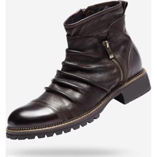 European Style Mens Chelsea Boots PU Leather Mens Retro Cowboy Boots Casual Male Shoes Side Zipper High-top Martins Boots