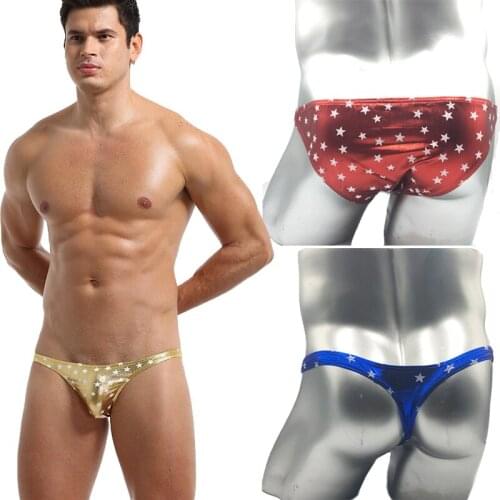 Mens Briefs Sexy Printed Leather Gay Underwear Men Low Waist G-Strings&Thongs Panties Jockstrap U Convex Erotic Underpants