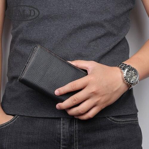 Mens Fashion Long Wallet Soft Leather Wallet Larged Capacity Mobile Phone Bag Multi-Card Pockets