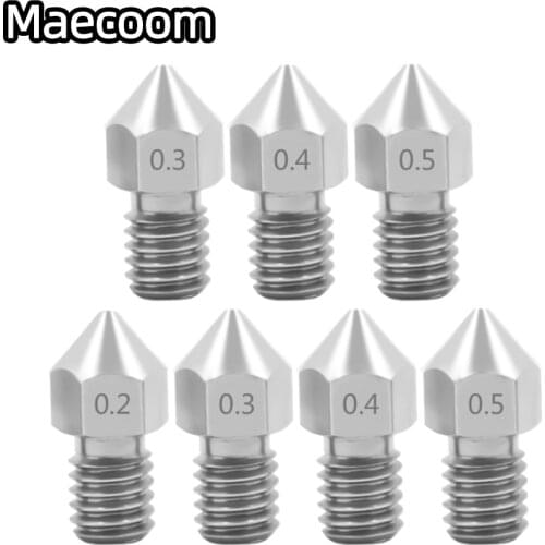 5PCS MK8 Nozzle 0.2mm 0.3mm 0.4mm 0.5mm 0.6mm M6 Threaded Stainless Steel for 1.75mm Filament 3D Printer Extruder Print Head