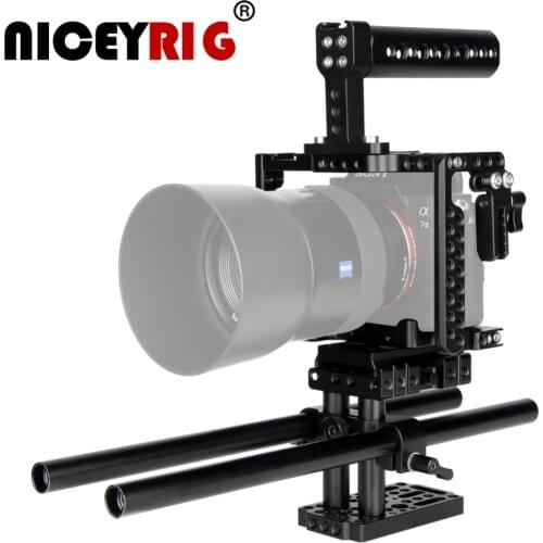 NICEYRIG for SONY a7riii a7rii a7miii a7mii a9 a7sii Quick Release Lift Gimbal Plate Tripod with 15mm Rod HDMI Clamp 1/4 3/8