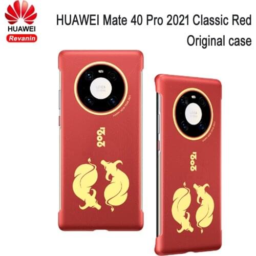 Original HUAWEI Mate 40 Pro 2021 "Bull" Turning Classic Red PU Leather Back Cover Case Protective Shell for Mate40 pro