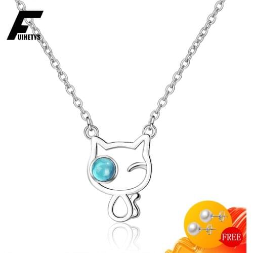 Bali Jelry Trendy Women Necklace 925 Silver Jewelry Cat Shape Sapphire Gemstone Pendant Accessories for Wedding Engagement Party