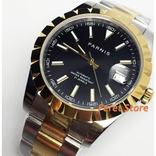 Parnis 2020 new mens top business watch 39mm gold case sapphire crystal date window 21 jewels Miyota movement automatic watch