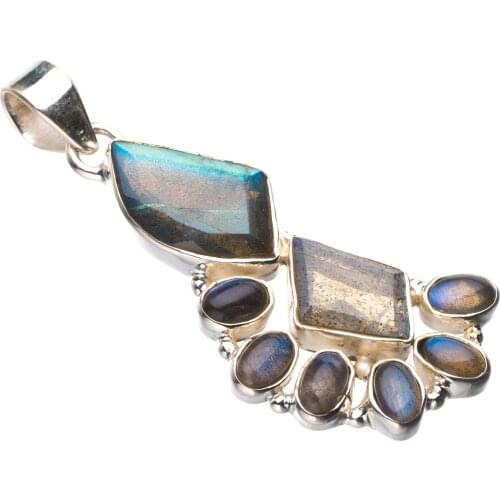 StarGems Natural Blue Fire Labradorite Handmade 925 Sterling Silver Pendant 2" D9462