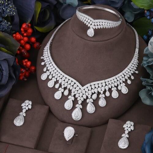 Luxury 4PCS Waterdrop Tassel African Jewelry Set For Women Wedding Party Zirconia Indian Dubai Bridal Jewelry Set jewlery