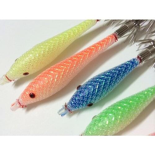 New Japan 4.0 # full body noctilucence 9cm / 6.5cm/5.5cm squid jig lures with hook five colors soft bait fishing lure