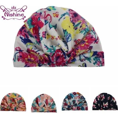 Fashion Flowers Pattern Baby Turban Hat Vintage Print Knotted Toddler Caps DIY Clothing Decoration Kids Accessories Holiday Gift