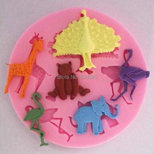 Animal series peacock ostrich giraffe fondant cake molds soap chocolate mould for the kitchen baking FM092