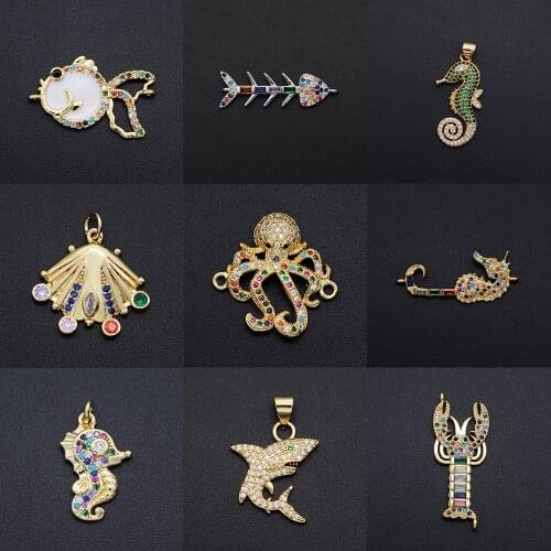 Fabulous Diy CZ Snake Charms Wholesale Octopus Shrimp Necklace Pendant Fish Sea Horse Zircon Connector For Jewelry Making