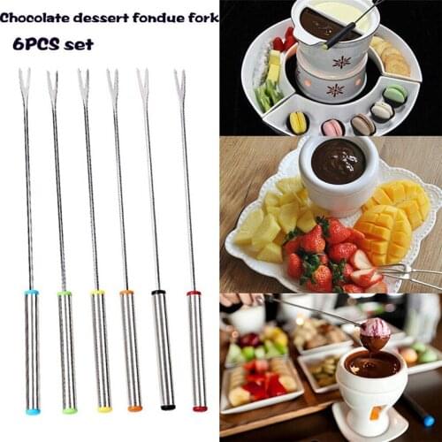 6pcs / Set Stainless Steel Fruit Fork Chocolate Fork Cheese Pot Hot Forks Dessert Fork Fondue Fusion Skewer Kitchen Tools