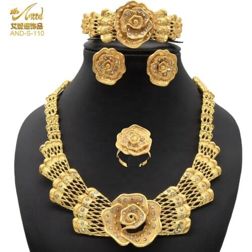 Necklace Sets Womens Flower Jewelery Earrings Luxury Wedding Sets Gold Bridal Nigerian Pakistani Saudi From Dubai 24k African
