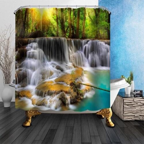 Waterfall Natural Scenery Shower Curtains For Bathroom Curtain Decor 180x180cm Waterproof Mildew Proof Fabric Shower Curtain
