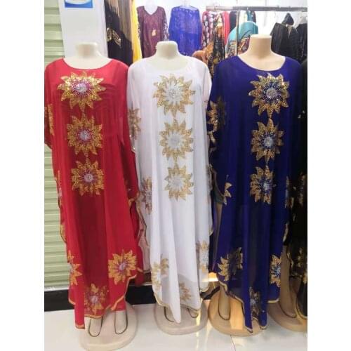 Womens Fashion Classic Design African Clothes Dashiki Abaya Chiffon Fabrics Sequin Batwing Loose Versatile Dress Free Size