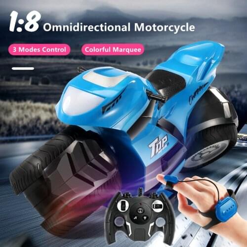 1:8 Large Scale Watch Control Omidirectional Motorcycle Gesture Sensing 3 Control Modes Stunt Rotation Colorful Marquee RC Toy