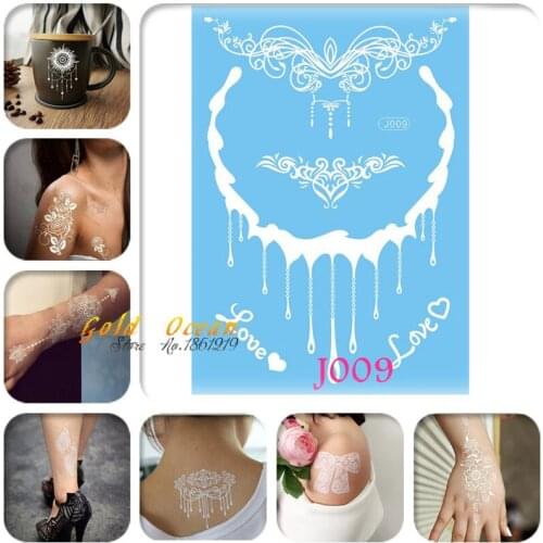 1PC Hot White Henna Flash Metallic Tattoo Sticker GJ009 Vines Crown Love Pendants Wedding Tattoo Choker White on Back Chest Neck