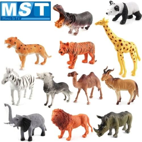 12Pcs Forest Realistic Wild Animals Tiger Lion Elephant Zoo Jungle Mini Animal Toys Children Educational Action Figure Toys Set