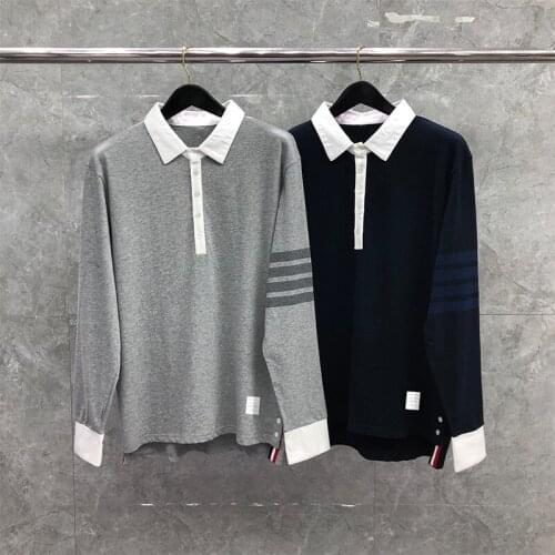 2021 Fashion Brand T-shirt Turn-down Collar Patchwork Long-sleeved T-shirt Men Women Cotton Couple Summer Clothing