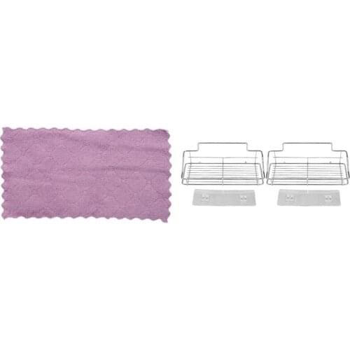 2x Bathroom Shelf, Wall Mounted Shower Caddy Traceless Adhesive & 10Pc Super Absorbent Microfiber Kitchen Dish Cloth