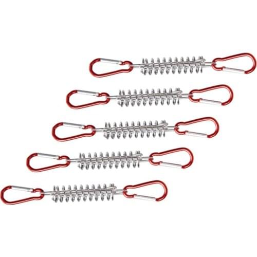 5Pcs Steel Tent Rope Tightener With Carabiner Clips Cord Adjuster Tensioner Outdoor Camping Windproof Spring Tent Buckle