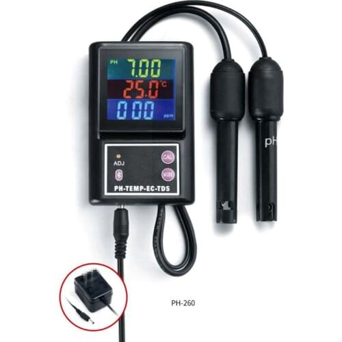 4-in-1 Water Quality Analyzer Online Monitor pH Temperature EC TDS Meter Tester for Aquariums, Ponds, Agriculture PH-260