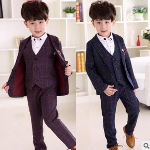 Flower Boys Formal School Suits for Weddings Boys Brand Plaid Blazer Vest shirt Pants 4pcs Kids Prom Party Dress Clothing Sets