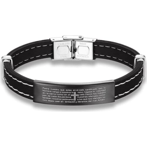 Retro Bracelet Bible Cross Stainless Steel Silicone Mens Bracelet Classic Bangle Men Jewelry