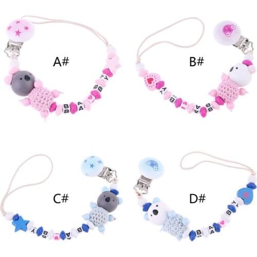Koala Baby Pacifier Chain Clip Letter Anti-fall Newborn Dummy Pacifier Clip Holder Infant Nipple Feeding F3ME