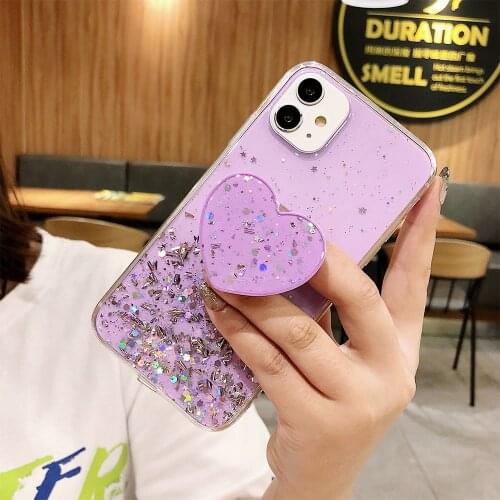 ALLCHW Love Heart Glitter Holder Stand Phone Case For Samsung S20 Plus A51 A71 A50 A70 Note10Plus S10 S9 Plus TPU Clear Cover