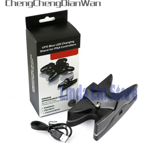 ChengChengDianWan Charger Stand for PlayStation 4 PS4 Controller Charging Blue LED with USB Cable Gameing Accessories