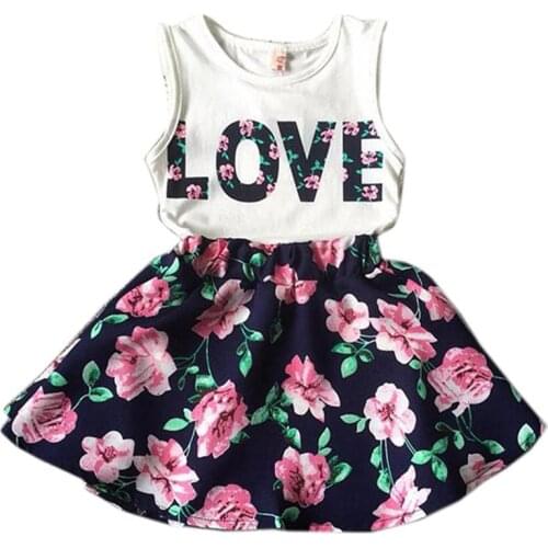 Flower Girls Clothes Casual Summer Toddler Children Clothing Set LOVE Letter Vests Skirst Kids Suits For 2 3 4 5 6 7 8 9 10 year