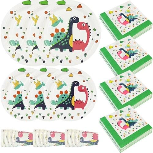 Dinosaur Theme Party Disposable Tableware Set Happy Birthday Party Decoration Kids Adult Paper Plate Cups Napkin Home Supplies
