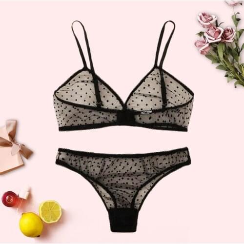 Exotic Underwear Set for Women Sex Lingerie Set Lace Bralette Open Bra+Thong Panties Black Perspective Pajamas S-2XL