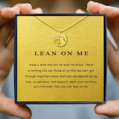 Icareu Tree Of Life Necklace Round Carving Leaf Golden Pendant Gold Chain Korean Alloy Clavicle Short Wish Gift Box Jewelry 2021