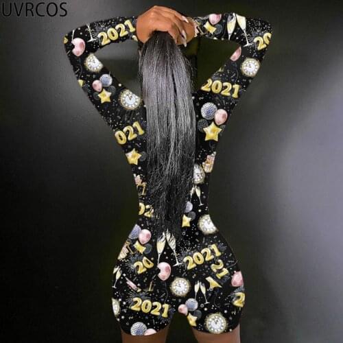 UVRCOS Bodysuit Women Summer 2021 New Fashion Printed Butt Stitching Button Combination Pack Rompers High Street Butt Lift Pants