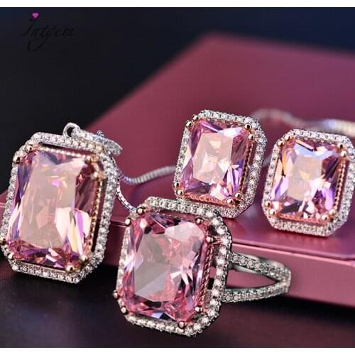 925 Sterling Sliver Quartz Bride Wedding Jewelry Set Wholesale Womans Rings Earrings Necklace Jewelry Set Gifts For Women Girl