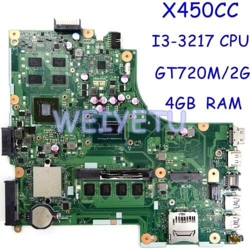X450CC 4GB RAM GT720M/2G i3-3217CPU mainboard REV2.1 For ASUS X450CC X450C Y481C A450C Laptop motherboard Tested Working