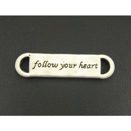 15 Pcs Silver Color Heavy Letter "Follow Your Heart" Connector Link Metal Bracelet Necklace Jewelry Findings A515